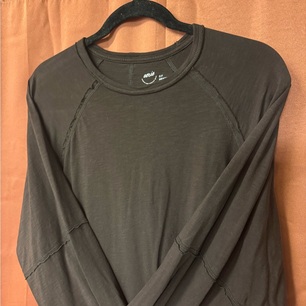 Aerie Brown Long Sleeve Boyfriend Tee